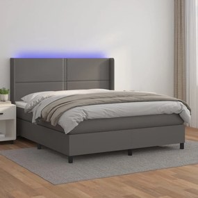 3139341 vidaXL Pat cu arcuri, saltea și LED, gri, 180x200 cm, piele ecologică