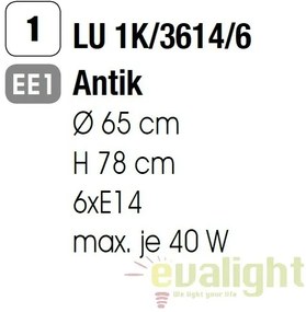 Candelabru design rustic cu 6 brate Rusticka LU 1K/3614/6 Antik OR
