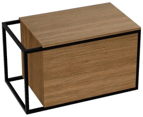 Set dulap baza suspendat Rune Snorri 1 sertar 80 cm si blat cu finisaj negru-lemn