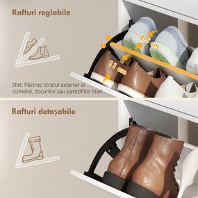 HOMCOM Dulap pentru Pantofi Slim cu Uși Rabatabile, Rafturi Reglabile, pentru 12 Perechi, Alb | Aosom Romania