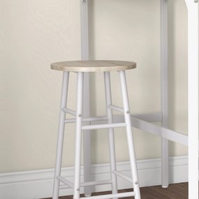 HOMCOM Set masă înaltă de bar + 2 taburete structură din oțel blat aspect lemn natural 2 persoane alb | Aosom Romania