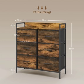 HOMCOM Comodă, corp de depozitare pentru dormitor 6 sertare țesătură nețesută cadru din oțel, 79 x 29 x 85 cm, efect lemn mahon | Aosom Romania
