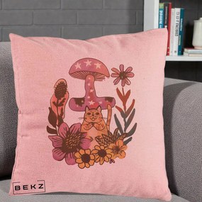 Perna Decorativa Ciuperca Pisica Boho, 40x40 cm, Roz, Husa Detasabila, Perna Inclusa, BEKZ®