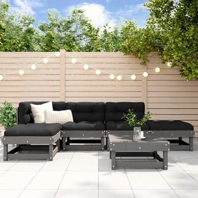 3185894 vidaXL Set mobilier relaxare grădină&perne 6 piese gri lemn masiv pin