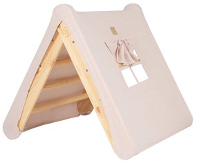 Casuta tip cort pentru copii cu o scara de 60x61 cm, pliabila, Lemn natur, viscoza alb roz, Montessori MeowBaby