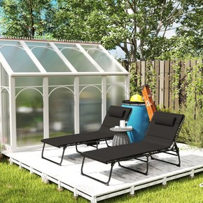 Outsunny Set de 2 șezlonguri pliante pentru grădină cu pernă, spătar reglabil în 5 poziții, buzunar lateral, Negru | Aosom Romania