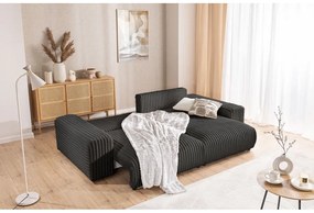 Colțar gri închis extensibil, cu spațiu de depozitare, cu tapițerie din catifea reiată (cu colț pe partea dreaptă) Sarina – Ropez