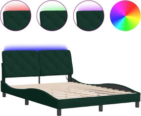 vidaXL Cadru de pat cu LED fără saltea, verde închis, 140x190 cm, catifea