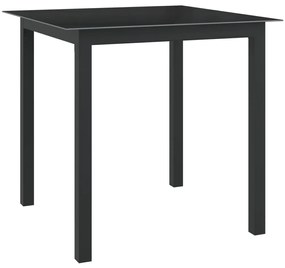 vidaXL Masă de grădină, negru, 80x80x74 cm, aluminiu și sticlă