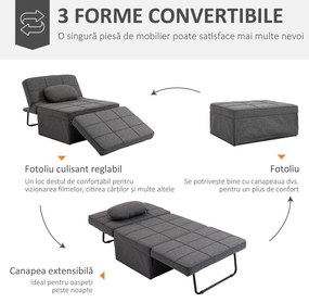 HOMCOM Canapea extensibilă cu Spătar Reglabil pe 5 Nivele și Pernă Suplimentară, 95x179x78 cm, Gri | Aosom Romania