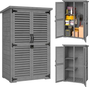 Outsunny Dulap de grădină Remiză pentru unelte din lemn 2 rafturi Acoperiș bitumat Uși cu obloane Blocabil 75 x 50 x 118cm Gri | Aosom Romania