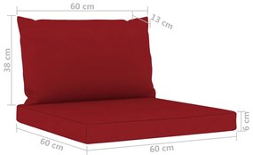 Set mobilier de gradina, 6 piese, cu perne rosu vin Bordo, colt + 2x mijloc + 2x suport pentru picioare + masa, 1