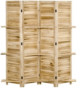 HOMCOM Paravan interior cu 4 panouri și 3 rafturi pliabile uși obloane lemn de paulownia aspect pin autoclav | Aosom Romania