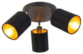Spotlight modern negru cu interior auriu cu 3 lumini - Lofty