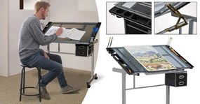 Masa pentru desen tehnic cu planseta din sticla