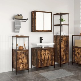 vidaXL Set de mobilier pentru baie cu ușă 3 pcs Stejar afumat și Negru