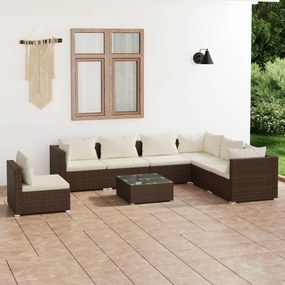 3102362 vidaXL Set mobilier de grădină cu perne, 8 piese, maro, poliratan