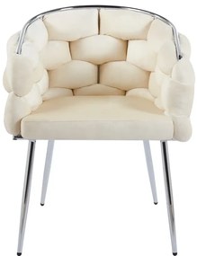 RESIGILAT- Scaun dining, tapiterie catifea, cadru metalic argintiu, Bej