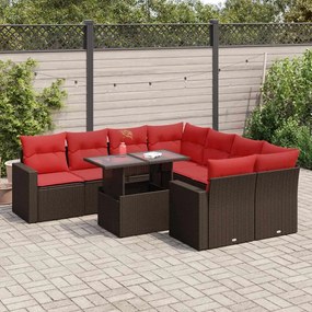 vidaXL Set canapele de grădină cu perne, 9 piese, maro, poliratan