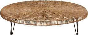 Măsuță de cafea rotundă din ratan împletit manual și metal, natur și negru, cu model în cercuri concentrice, 32 x 153 cm, „Obane”