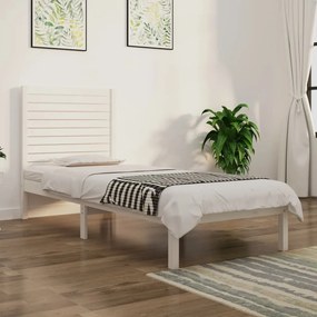 vidaXL Cadru de pat single, alb, 90x190 cm, lemn masiv