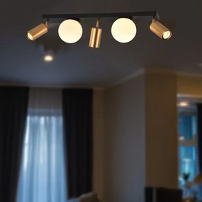 Plafoniera Klausen Spoty PL5 Urban 66cm, Design Modern Negru cu Alama, 3xGU10 si 2xE14, Corp Iluminat Interior Sofisticat pentru Living si Hol
