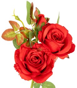 Buchet artificial de trandafiri cu două flori șiun boboc, roșu, 71 cm