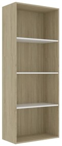 800986 vidaXL Bibliotecă 4 rafturi, alb & stejar Sonoma, 60x30x151,5 cm, PAL