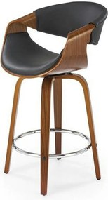 Scaun bar lemn spatar H123, negru/nuc, piele ecologica, 55x51x91 cm
