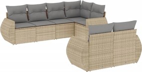 vidaXL Set canapele de grădină, 7 piese, cu perne, bej, poliratan