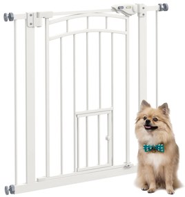 PawHut Uşa de Siguranţă pentru Câini, Barieră pentru Animale de Companie cu Ușă Mică pentru Pisici, 74-80x76 cm, Alb | Aosom Romania