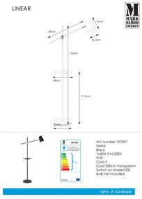 Markslöjd 107307 - Lampadar cu USB LINEAR 1xE14/40W/230V
