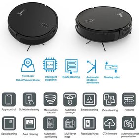 Aspirator robot MAGNUM X, 40 W, 3000 Pa, Curatare uscata si umeda, Filtrare în 3 etape, Wi-Fi, Functie de programare, Negru