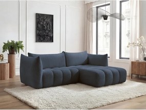 Colțar albastru închis cu tapițerie din țesătură bouclé (cu colț pe partea dreaptă/cu șezlong) Azra – Bobochic Paris