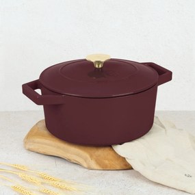 Oală din fontă emailată 4,35L cu capac, 24 cm – Berlinger Haus BH 6542 Leonardo, visiniu, ideală pentru pâine, friptură, cuptor și aragaz