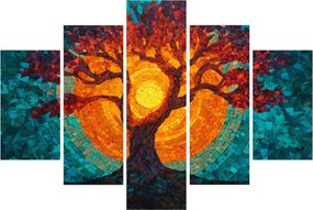 Tablou - Arborele vieții și soarele în mozaic (150x105 cm)