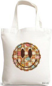 Sacosa de Panza pentru Cumparaturi, Geanta Tote, model Magda Smile, 38x34.5 cm, Alba, BEKZ®
