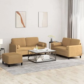 vidaXL Set de canapele cu perne, 3 piese, maro, catifea