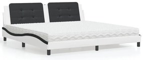 vidaXL Pat cu saltea, alb și negru, 200x200 cm, piele ecologică