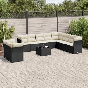 3249705 vidaXL Set canapele de grădină cu perne, 11 piese, negru, poliratan