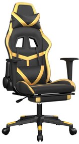 Scaun de gaming cu suport picioare negru auriu, piele ecologica 1, Negru si auriu, Cu suport de picioare