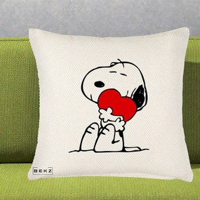 Perna Personalizata Snoopy cu Inima, 40x40 cm, Crem Reliefat, Husa Detasabila, Perna Inclusa, BEKZ®