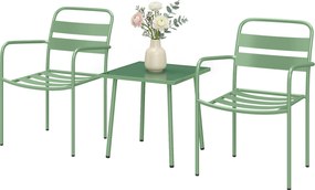 Outsunny Set bistro de grădină 3 piese - masă cu blat din sticlă securizată și 2 scaune cu șipci, cadru din oțel galvanizat, verde | Aosom Romania
