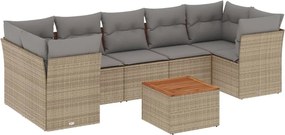 vidaXL Set canapele de grădină, 8 piese, cu perne, bej, poliratan