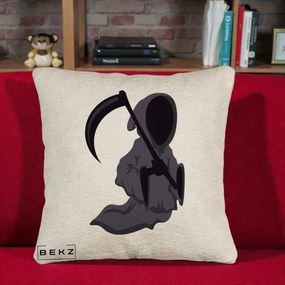 Perna Decorativa Moartea cu Coasa Grim Reaper Halloween, 40x40 cm, Bej Canapea, Husa Detasabila, Perna Inclusa, BEKZ®