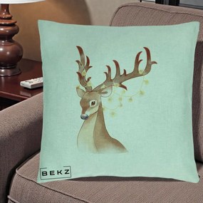 Perna Decorativa Ren cu Luminite de Craciun, 40x40 cm, Verde Menta, Husa Detasabila, Perna Inclusa, BEKZ®