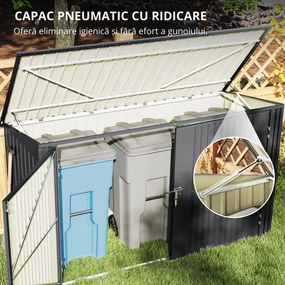Outsunny Cutie Depozitare Pubele pentru 3 Recipiente de 240L cu 2 Uși și Încuietori, 233x105x118,5/133 cm, Gri | Aosom Romania