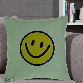 Perna Decorativa Smiley Face Galben Clasic, 40x40 cm, Verde, Husa Detasabila, Perna Inclusa, BEKZ®