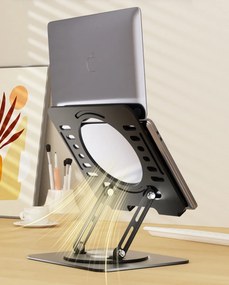 Suport Laptop Premium din Oțel Carbon, Reglabil, Rotativ 360°, Ergonomic, Alb