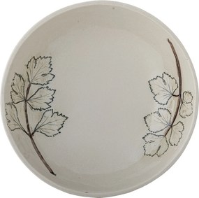 Bol din ceramică artizanală natur cu finisaj antichizat și motive botanice cu frunze, 26×7 cm, "Aubrin"
